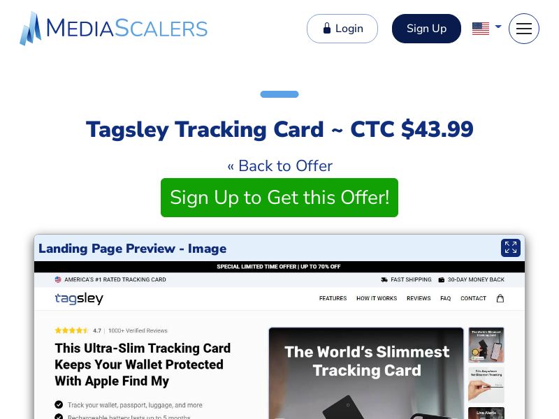 Tagsley Tracking Card ~ CTC $43.99 {+Advertorial, DTC, Alt-Landers} (Event Tracking) [US, DE, CA, AU, UK, FR, IL, +232 More]