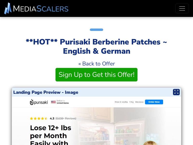 Purisaki Berberine Patches ~ English & German {+Advertorial, DTC, Multi-Lang} (Event Tracking) [US, UK, AU, CA, NZ, IN, IE, +45 More]