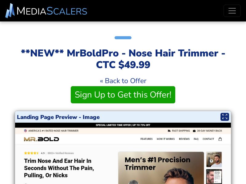 MrBoldPro - Nose Hair Trimmer - CTC $49.99 {+Advertorial, DTC, Alt-Landers} (Event Tracking) [US, DE, CA, AU, UK, FR, IL, +232 More]