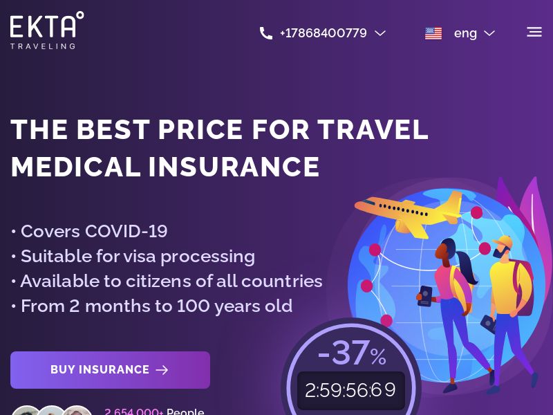 EKTA World Wide Travel Insurance + Covid - All Countries