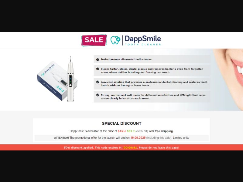 [WEB+MOB] DappSmile – Tooth Cleaner /International (112 GEOs) CPS *FB/TT/Google/Taboola Pixel* [Approval Required]
