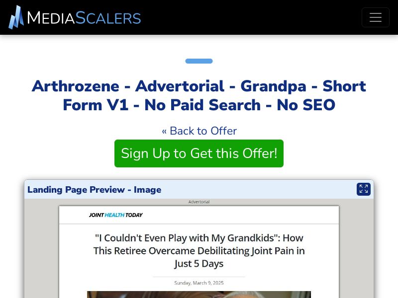 Arthrozene - Advertorial - Grandpa - Short Form V1 - No Paid Search - No SEO [US]