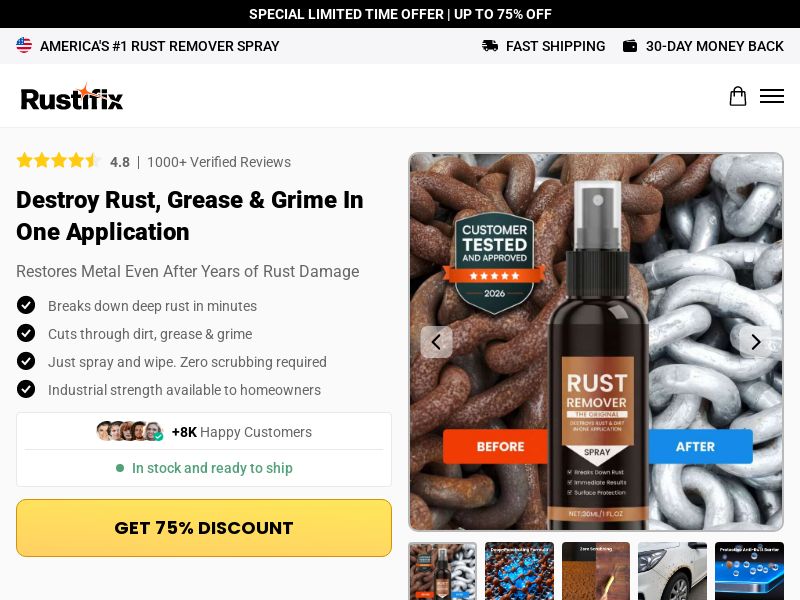 RustiFix Rust Remover Spray - Product Page [INTL] (Social,Banner,Native,Push,SEO,Search,Brand Bidding) - CPA