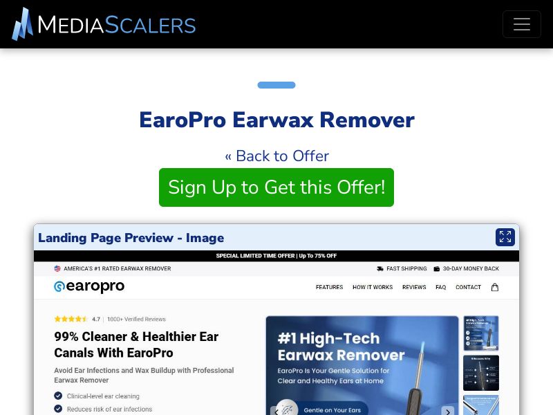 EaroPro Earwax Remover {+Advertorial, DTC, Alt-Landers} [US, DE, CA, AU, UK, FR, IL, +232 More]
