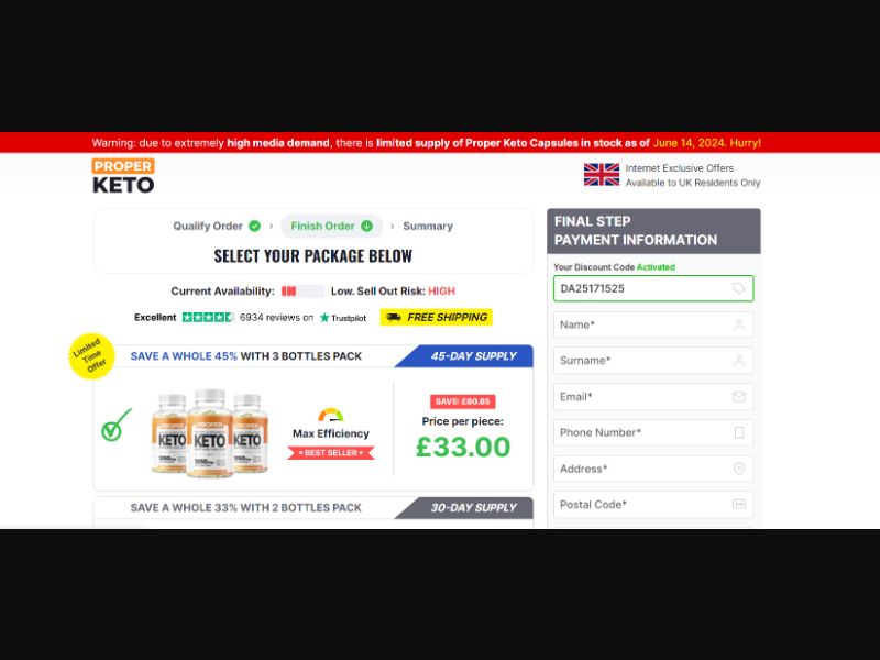 [WEB+MOB] Proper Keto Capsules (Checkout page) /UK CPS *FB Pixel* [Approval Required]