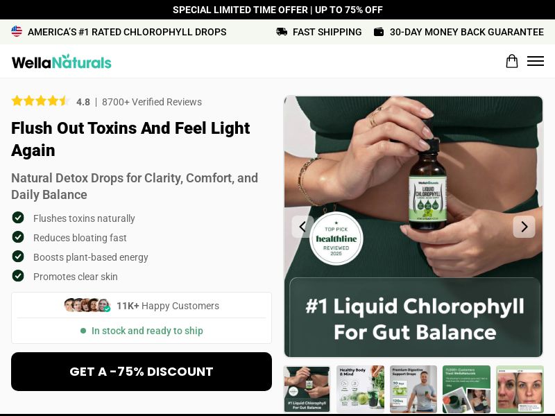 WellaNaturals Chlorophyll Drops - Product Page [INTL] (Social,Banner,Native,Push,SEO,Search,Brand Bidding) - CPA