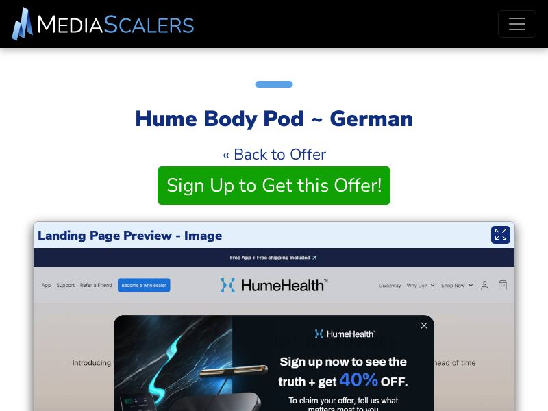Hume Body Pod ~ German [DE, AT, CH, US, CA, AU, UK, +15 More]