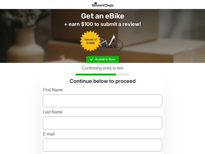 RewardZinga E-Bike $1k Gift Card Rewards - (Facebook) - US