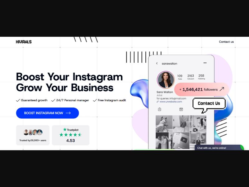 [WEB+MOB] HiVirals – Organic Instagram Growth Service (B2C/B2B) /WW CPS