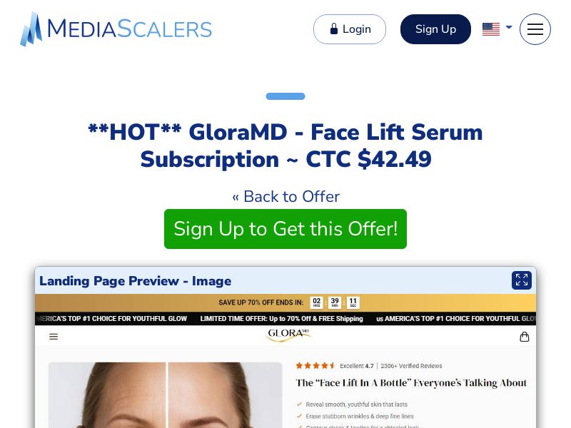 GloraMD - Face Lift Serum Subscription ~ CTC $42.49 {+Advertorial, DTC, Multi-Lang, Alt-Landers} (Event Tracking) [US, DE, CA, AU, UK, FR, IL, +232 More]