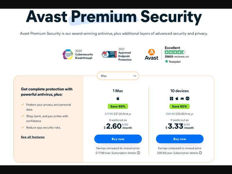 US - Avast Premium Security 60% Off - #2531