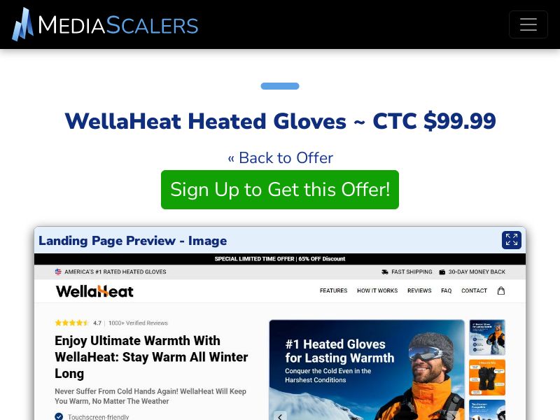 WellaHeat Heated Gloves ~ CTC $99.99 {+Advertorial, DTC, Alt-Landers} [US, DE, CA, AU, UK, FR, IL, +232 More]