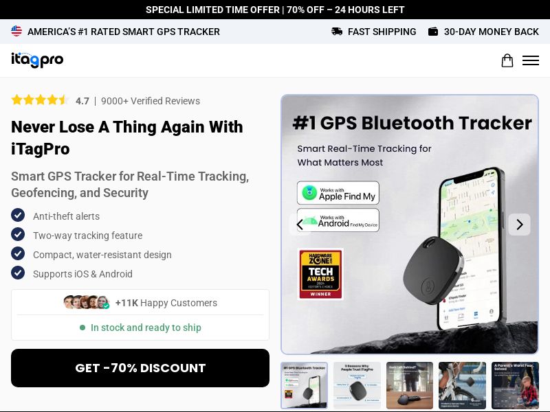 iTagPro GPS Air Tag - DTC [INTL] (Social,Banner,Native,Push,SEO,Search,Brand Bidding) - CPA