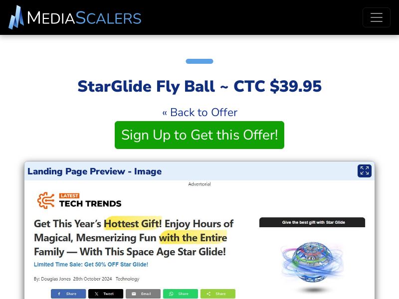 StarGlide Fly Ball ~ CTC $39.95 {+DTC. Alt-Landers} (Event Tracking) [US]