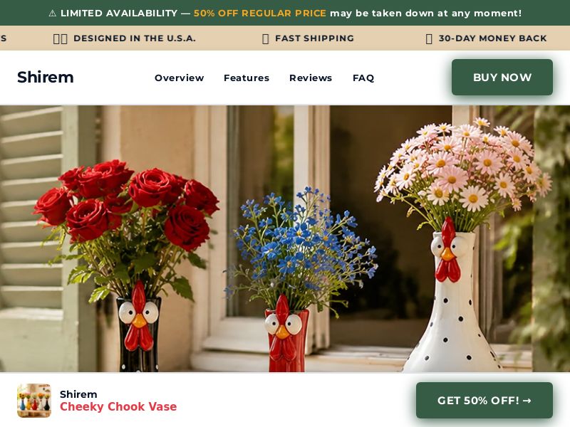 Shirem Cheeky Chook Vase [INTL] (Social,Banner,Native,Push,SEO,Search,Brand Bidding) - CPA