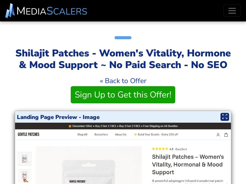 Shilajit Patches - Women's Vitality, Hormone & Mood Support ~ No Paid Search - No SEO [US, DE, CA, AU, UK]