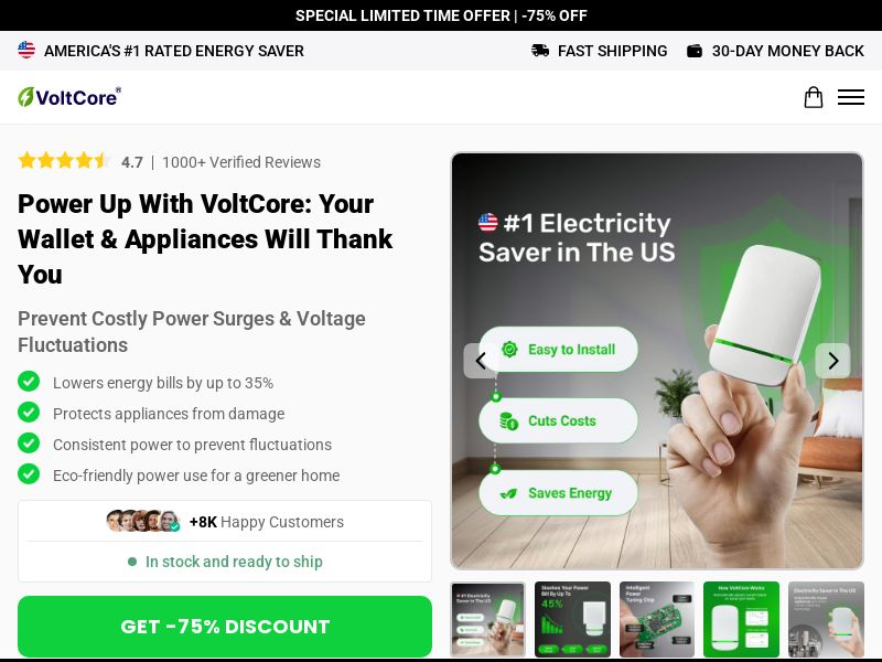 VoltCore Energy Saver - Product Page [INTL] (Social,Banner,Native,Push,SEO,Search,Brand Bidding) - CPA