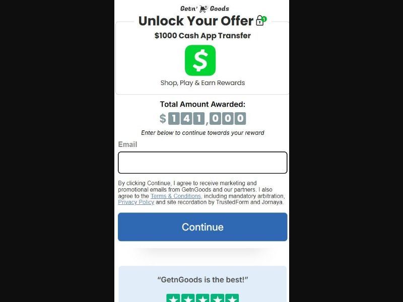 36186 - US - [WEB+MOB] - GetnGoods - CashApp Rewards Social 1000 USD - CPL SOI
