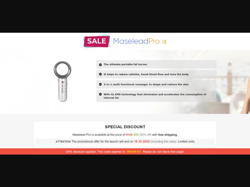 [WEB+MOB] Maselead Pro – Ultrasound Body Fat Burner /International (116 GEOs) CPS *FB/TT/Google/Taboola Pixel* [Approval Required]