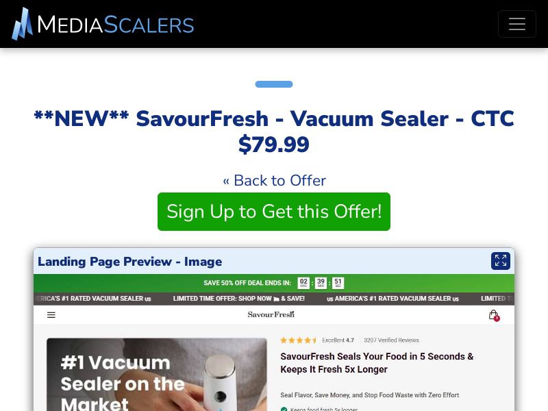SavourFresh - Vacuum Sealer - CTC $79.99 {+Advertorial, DTC, Alt-Landers} (Event Tracking) [US, DE, CA, AU, UK, FR, IL, +232 More]