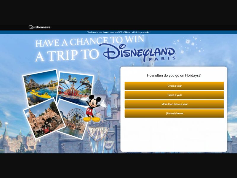 UK - Quiztionnaire - Disneyland Paris Holiday - (CPL)