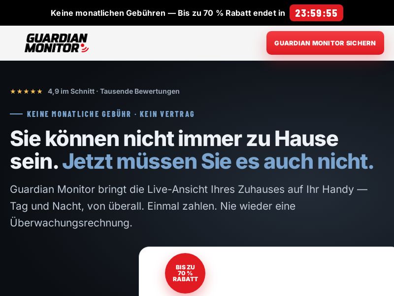 Guardian Monitor Mini Security Camera - Product Page [DE,AT,FR] (Social,Banner,Native,Push,SEO,Search,Brand Bidding) - CPA