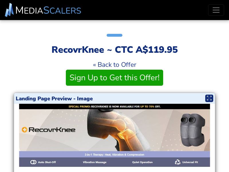 RecovrKnee ~ CTC A$119.95 {+Advertorial, DTC, Alt-Landers} (Event Tracking) [AU]