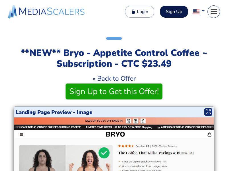 Bryo - Appetite Control Coffee ~ Subscription - CTC $23.49 {+Alt-Landers, DTC} (Event Tracking) [US, DE, CA, AU, UK, FR, IL, +232 More]