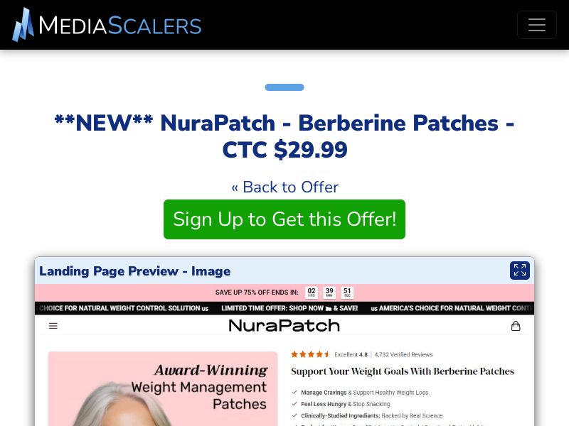 NuraPatch - Berberine Patches - CTC $29.99 {+Advertorial, DTC, Alt-Landers} [US, DE, CA, AU, UK, FR, IL, +232 More]