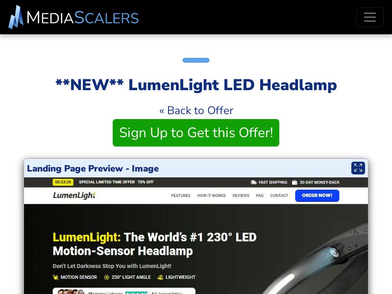 LumenLight LED Headlamp {+DTC, Advertorial, Alt-Landers} [US, DE, CA, AU, GB, FR, IL, +236 More]