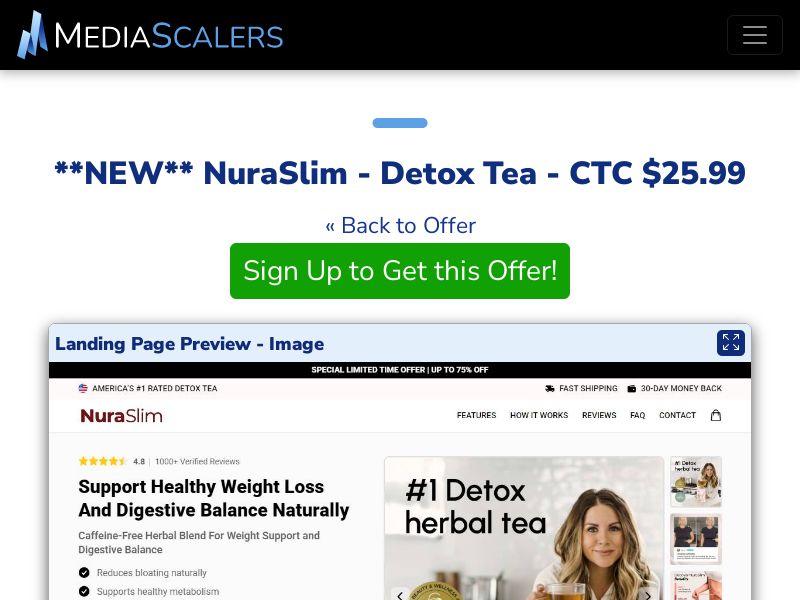 NuraSlim - Detox Tea - CTC $25.99 {+Advertorial, DTC, Alt-Landers} (Event Tracking) [US, DE, CA, AU, UK, FR, IL, +232 More]