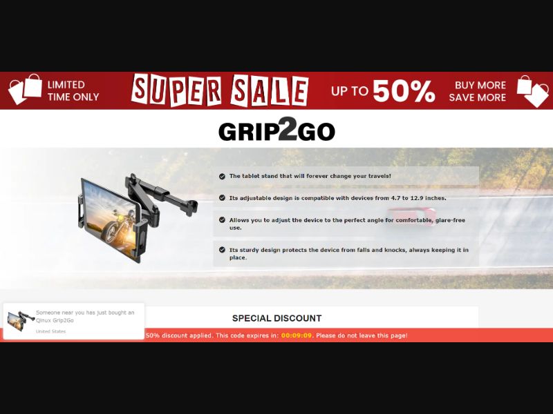 [WEB+MOB] Qinux Grip2Go – Car Tablet Stand /International (112 GEOs) CPS *FB/TT/Google/Taboola Pixel*