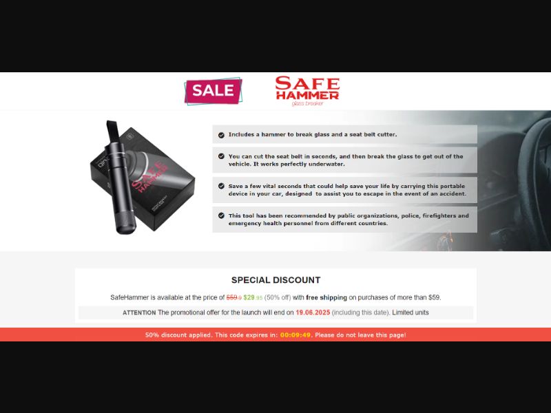 [WEB+MOB] SafeHammer – Glass Breaker /International (112 GEOs) CPS *FB/TT/Google/Taboola Pixel* [Approval Required]