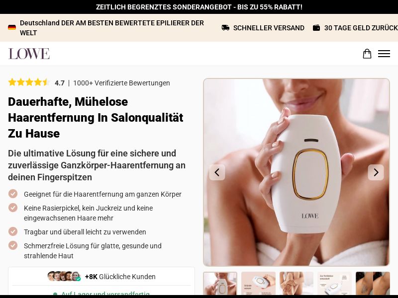 ! NEW OFFER - LoweSkin Laser Epilator - DTC [DE] (Social,Banner,Native,Push,SEO,Search,Brand Bidding) - CPA