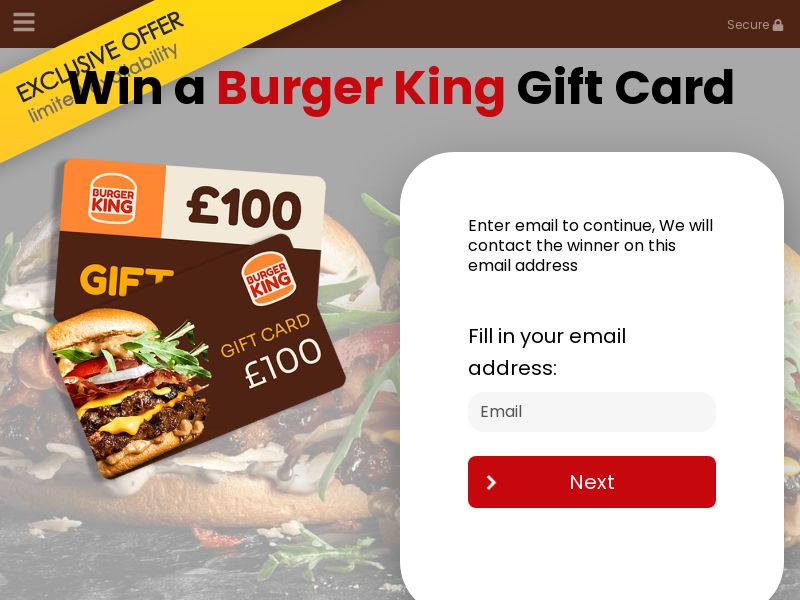 YOUSWEEPS - Burger King £100 - SOI (UK)