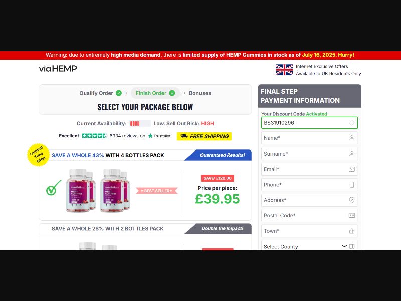 [WEB+MOB] Via HEMP Gummies H (Checkout) /UK [CPS] *FB Pixel* [Approval Required]