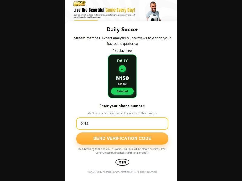 35630 - NG - [MOB] - Daily Soccer Mfilter - MTN - 2 Click