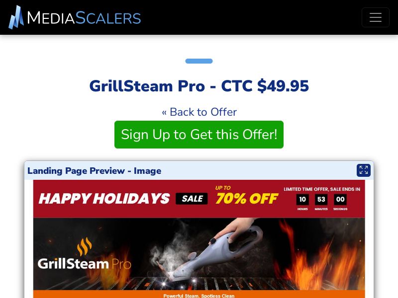GrillSteam Pro - CTC $49.95 {+DTC, Alt-Landers} (Event Tracking) [US]
