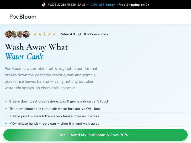! NEW OFFER - PodBloom Produce Cleaner [AU] (Social,Banner,Native,Push,SEO,Search,Brand Bidding) - CPA