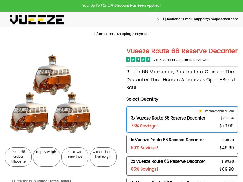 Vueeze Route 66 Reserve Decanter SS - US/UK/CA/AU