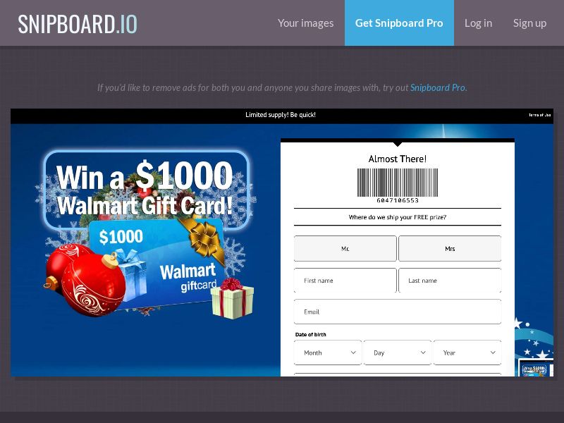 YouSweeps - Win a $1000 Walmart Gift Card Christmas US - SOI *PREFILL*