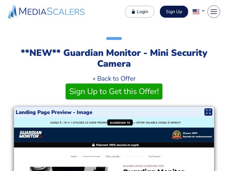Guardian Monitor - Mini Security Camera {+DTC, Alt-Landers, Advertorial} (Event Tracking) [FR]