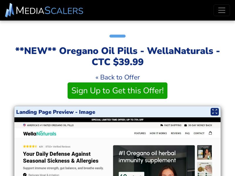 Oregano Oil Pills - WellaNaturals - CTC $39.99 {+Advertorial, DTC, Alt-Landers} [US, DE, CA, AU, UK, FR, IL, +232 More]
