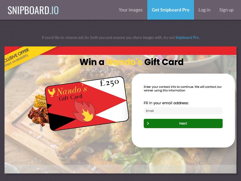 YouSweeps - Win a nandos gift card v2 UK - SOI