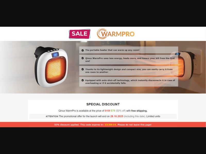 [WEB+MOB] Qinux WarmPro – Portable Heater /International (29 GEOs) CPS *FB/TT/Google/Taboola Pixel* [Approval Required]