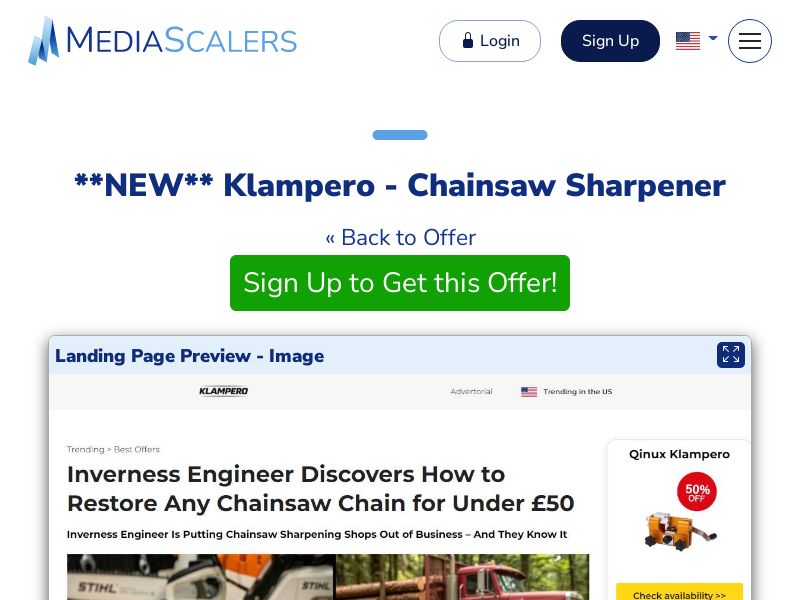 Klampero - Chainsaw Sharpener {+Advertorial, DTC, Alt-Landers} [US, DE, CA, AU, UK, IL, ZA, +102 More]
