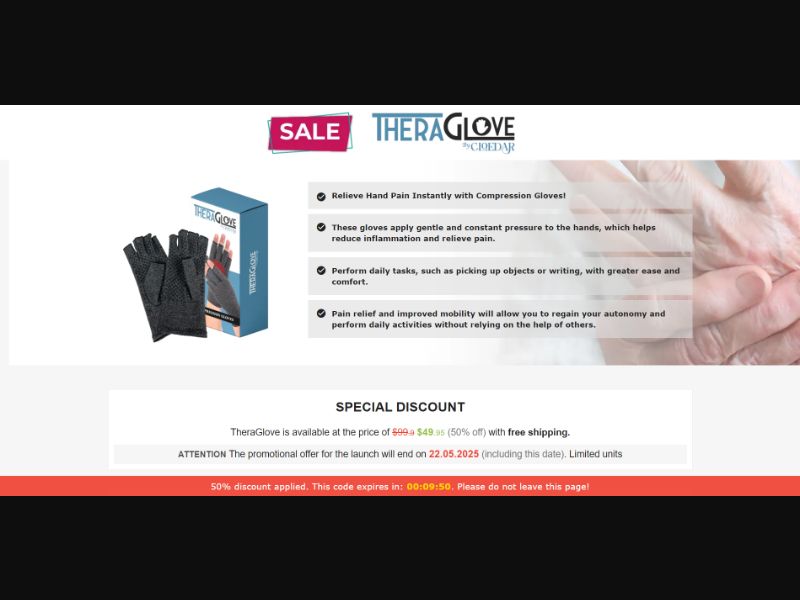 [WEB+MOB] Cloedar TheraGlove – Compression Gloves /International (112 GEOs) CPS *FB/TT/Google/Taboola Pixel* [Approval Required]