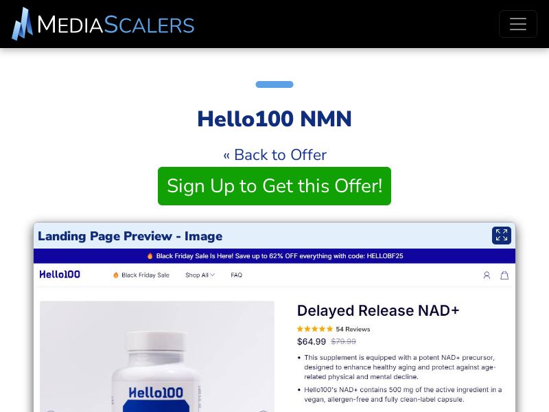 Hello100 NMN (NAD+) - Healthy Aging [US, DE, CA, AU, UK]