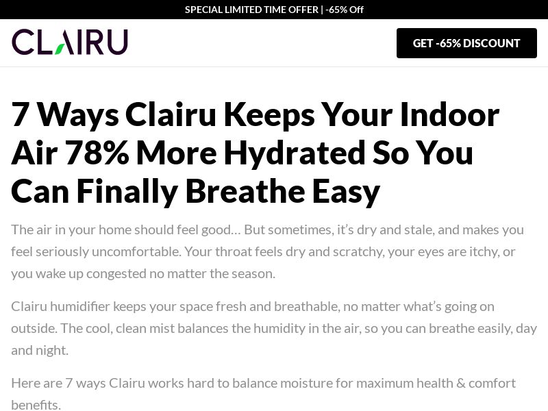 Clairu Humidifier - Advertorial [INTL] (Social,Banner,Native,Push,SEO,Search,Brand Bidding) - CPA 