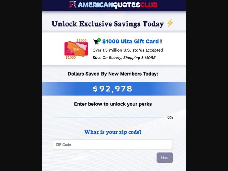 38398 - US - [MOB] - AmericanQuotesClub - $1000 Ulta Gift Card - SOI